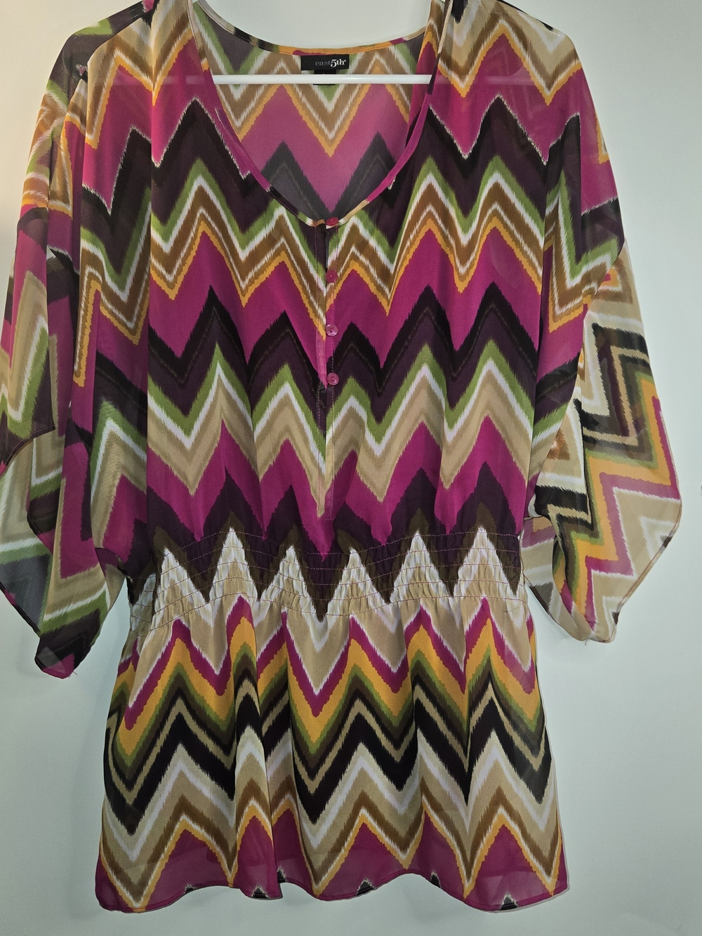 Charming Zigzag Print Blouse - Fuchsia Multi